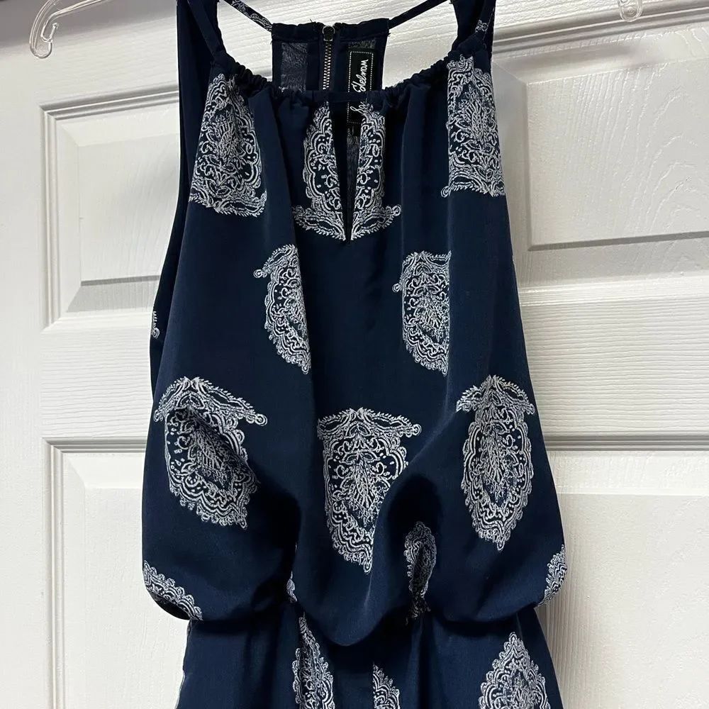 SamβEdelman Navy Print Sleeveless Jumpsuit sz SβEUC